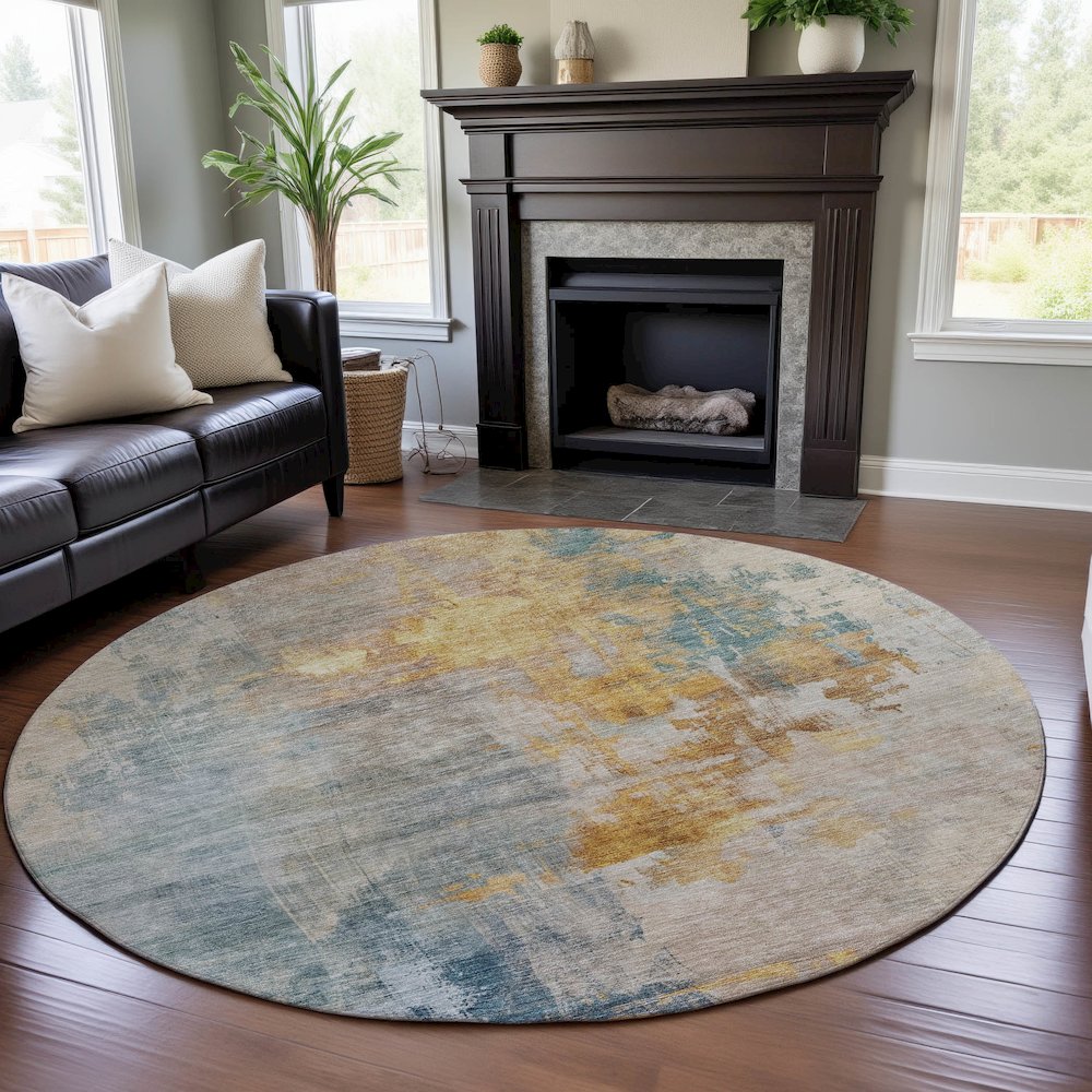 Premium Machine Washable Mayfield AMF1160 Linen 8' x 8' Round Rug. Picture 5