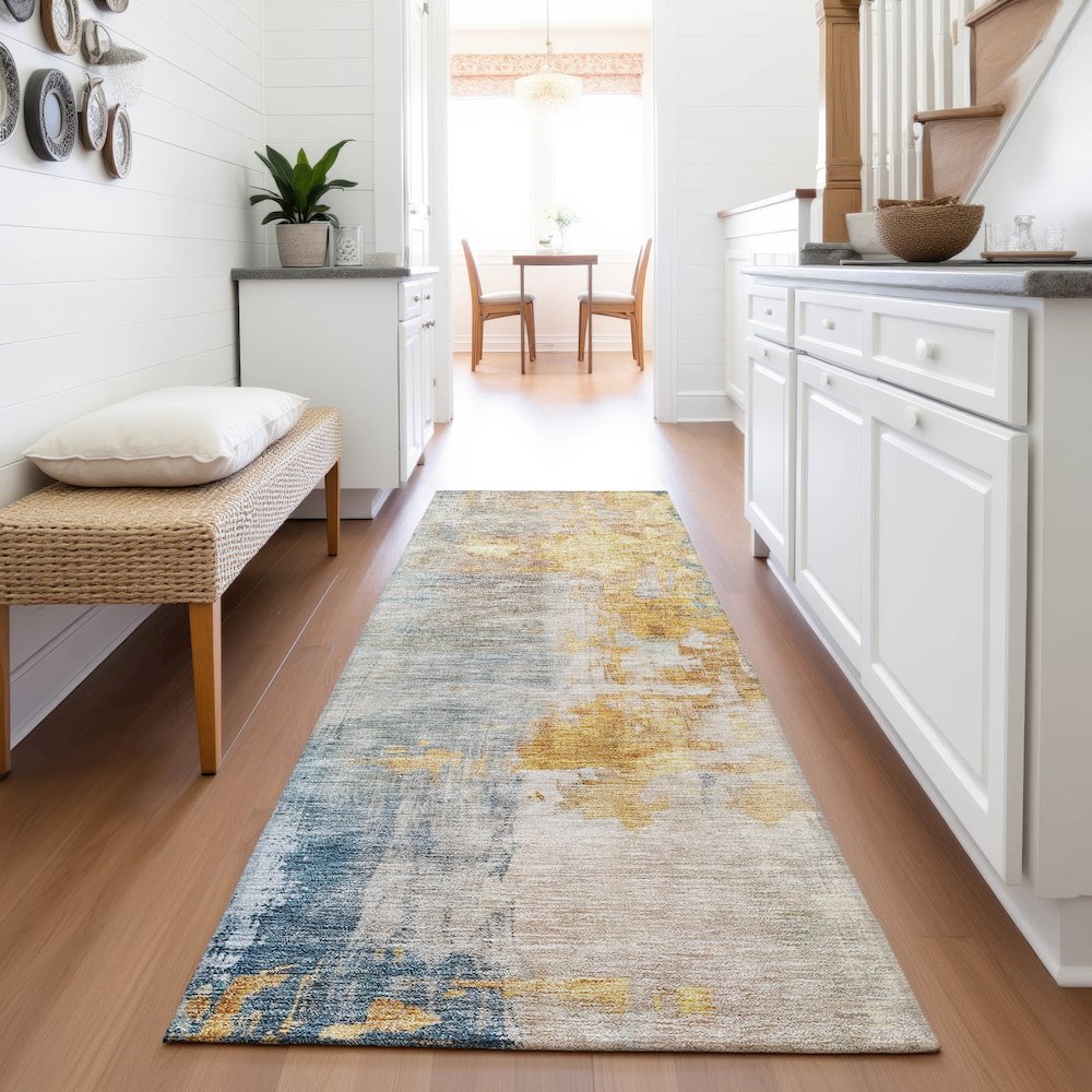Premium Machine Washable Mayfield AMF1160 Linen 2'3" x 7'6" Runner Rug. Picture 5