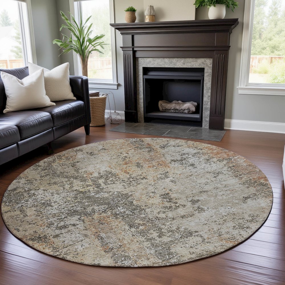 Premium Machine Washable Mayfield AMF1161 Terracotta 8' x 8' Round Rug. Picture 5