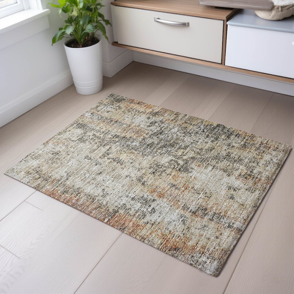 Premium Machine Washable Mayfield AMF1161 Terracotta 1'8" x 2'6" Rug. Picture 5