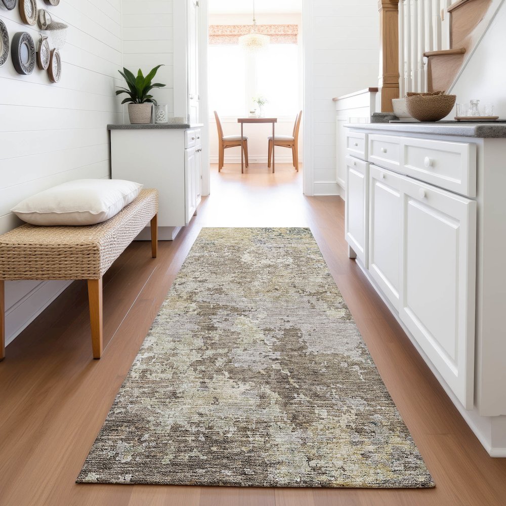 Premium Machine Washable Mayfield AMF1162 Beige 2'3" x 7'6" Runner Rug. Picture 5