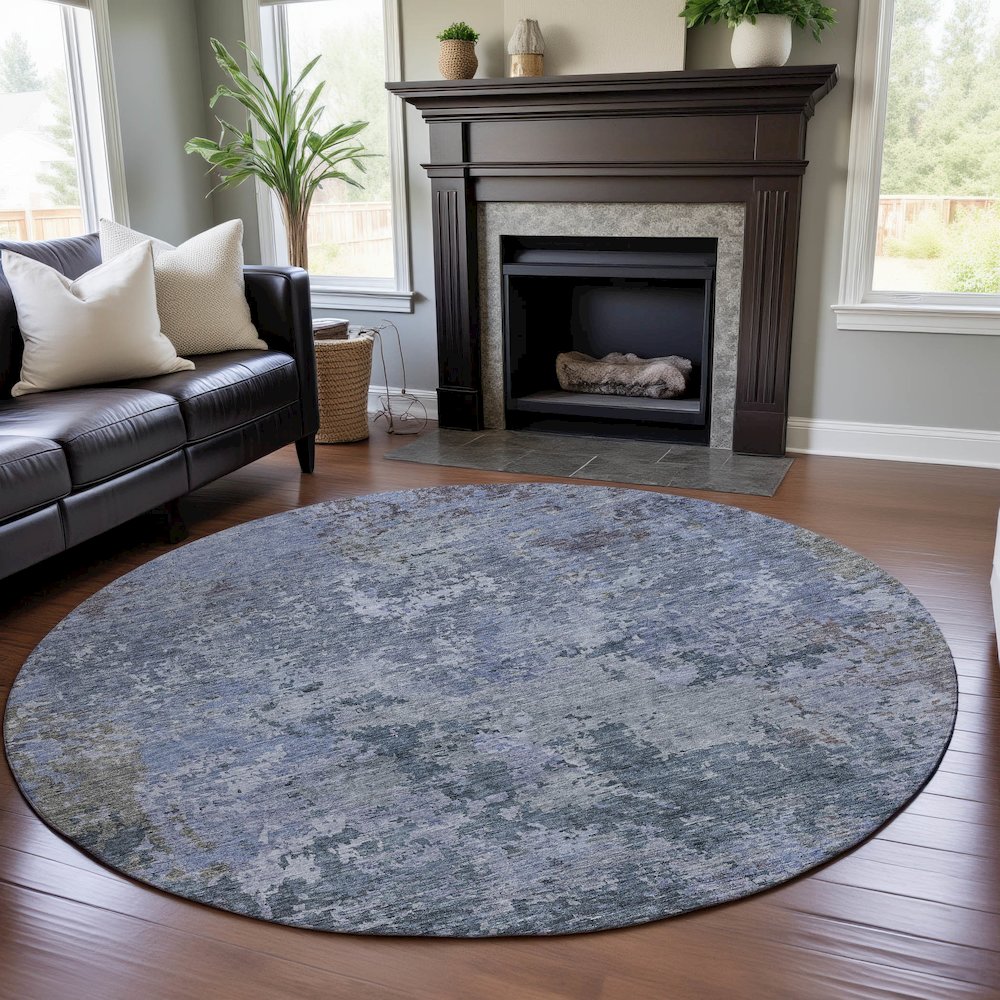 Premium Machine Washable Mayfield AMF1162 Blue 8' x 8' Round Rug. Picture 5
