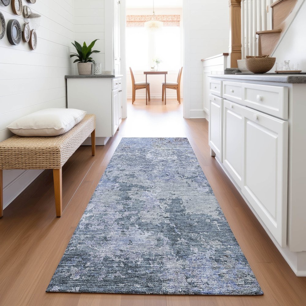 Premium Machine Washable Mayfield AMF1162 Blue 2'3" x 7'6" Runner Rug. Picture 5