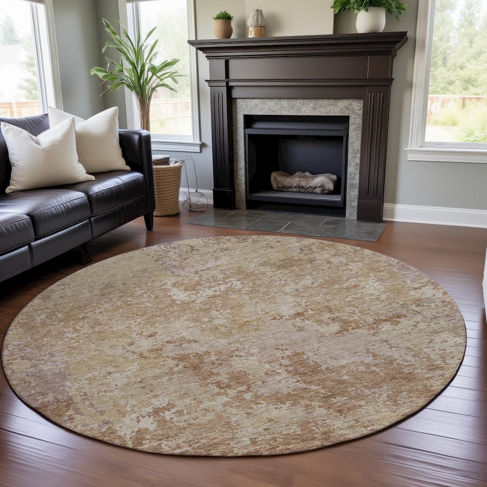 Premium Machine Washable Mayfield AMF1162 Copper 8' x 8' Round Rug. Picture 5