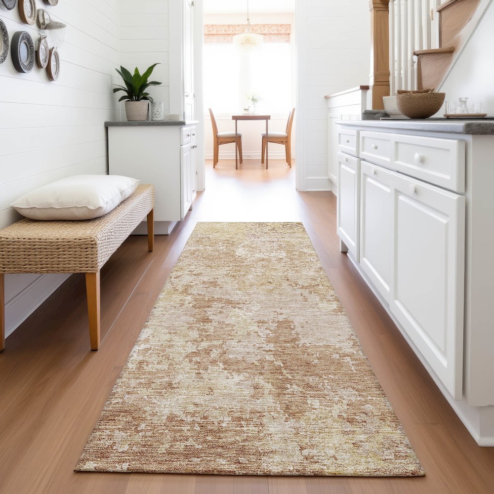 Premium Machine Washable Mayfield AMF1162 Copper 2'3" x 7'6" Runner Rug. Picture 5