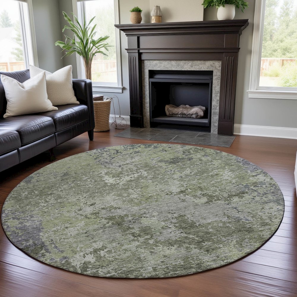 Premium Machine Washable Mayfield AMF1162 Green 8' x 8' Round Rug. Picture 5