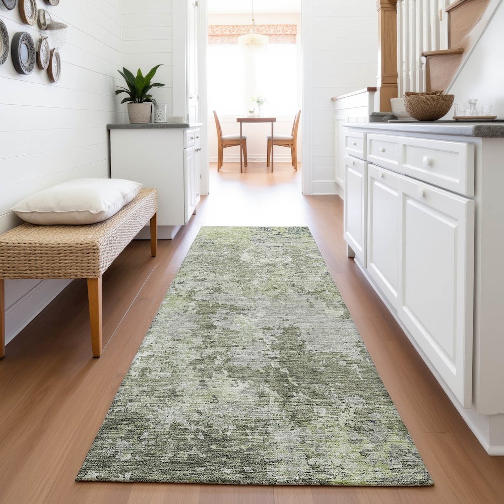 Premium Machine Washable Mayfield AMF1162 Green 2'3" x 7'6" Runner Rug. Picture 5