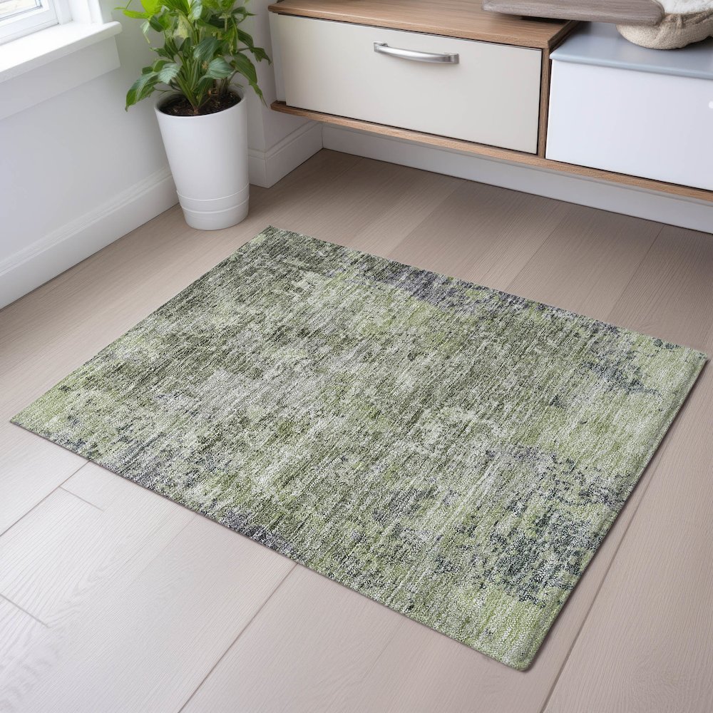 Premium Machine Washable Mayfield AMF1162 Green 1'8" x 2'6" Rug. Picture 5