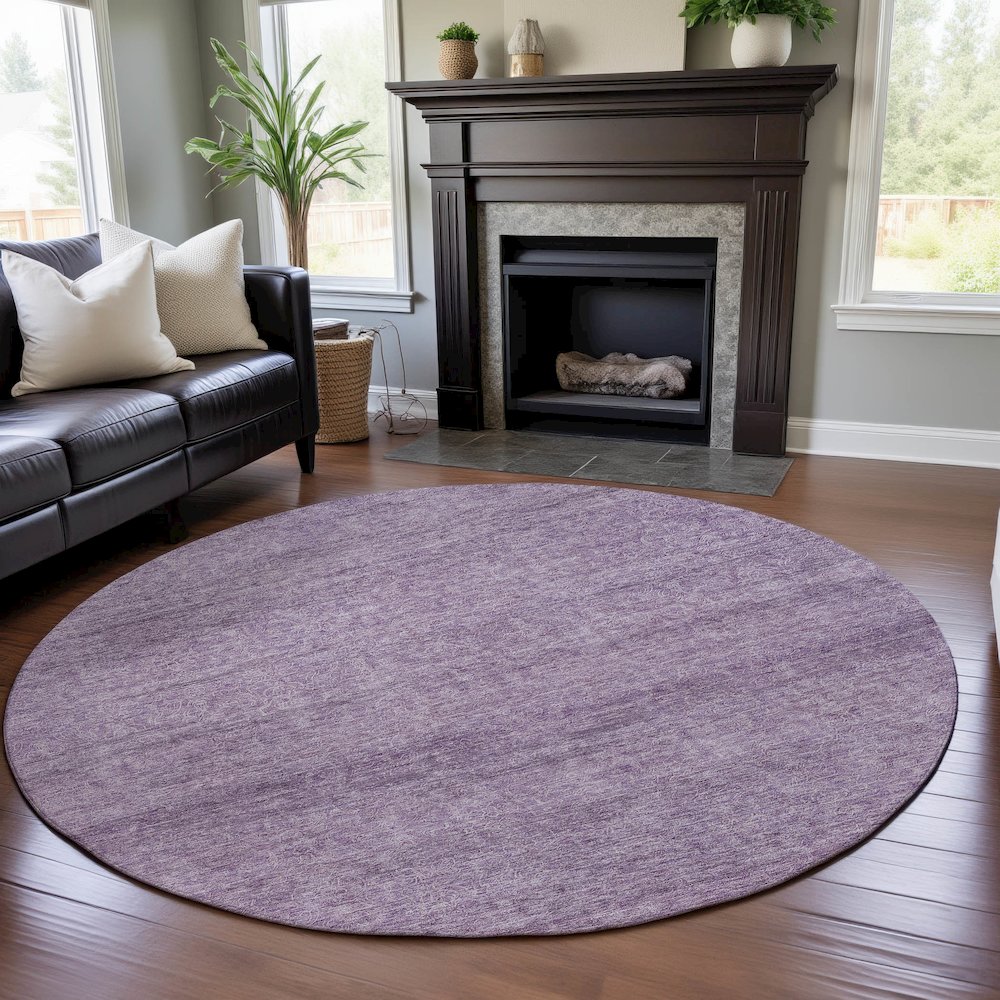 Premium Machine Washable Mayfield AMF1163 Lavender 8' x 8' Round Rug. Picture 5