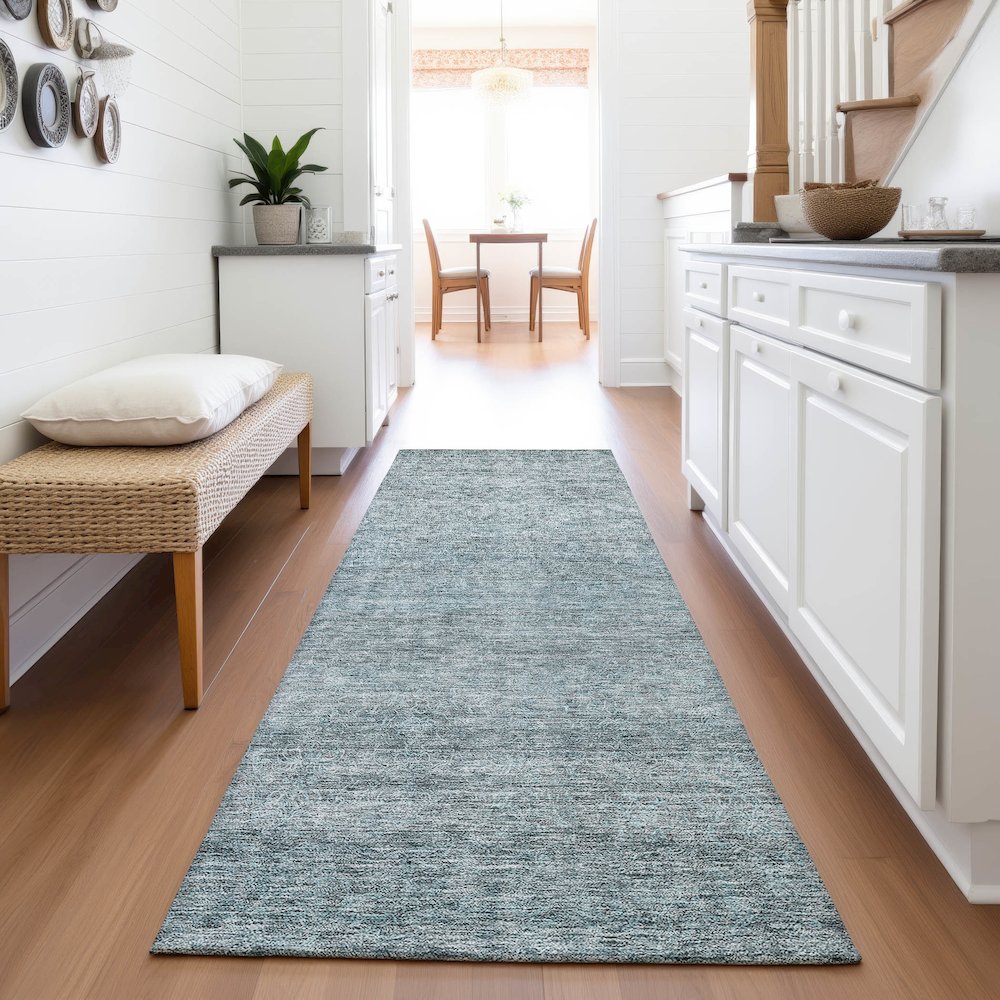 Premium Machine Washable Mayfield AMF1163 Seafoam 2'3" x 7'6" Runner Rug. Picture 5