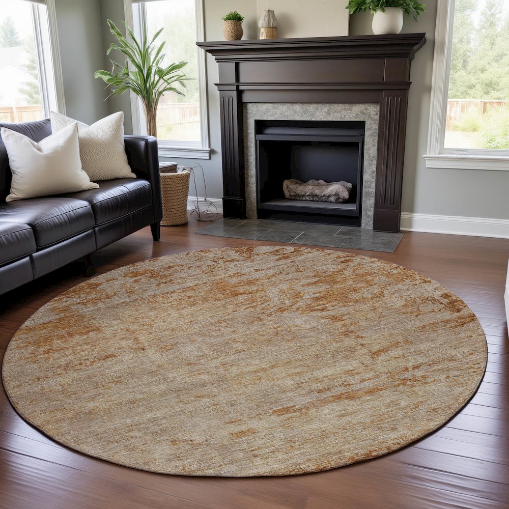 Premium Machine Washable Mayfield AMF1164 Copper 8' x 8' Round Rug. Picture 5