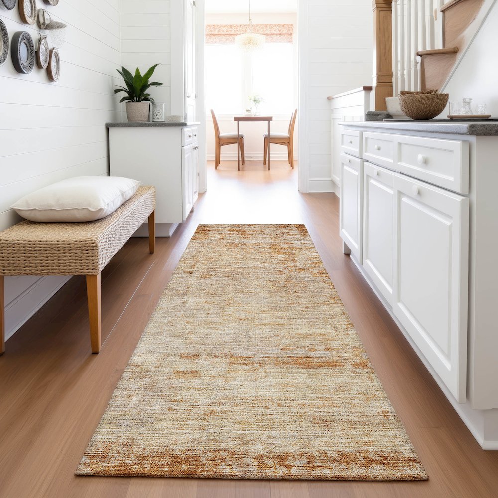 Premium Machine Washable Mayfield AMF1164 Copper 2'3" x 7'6" Runner Rug. Picture 5