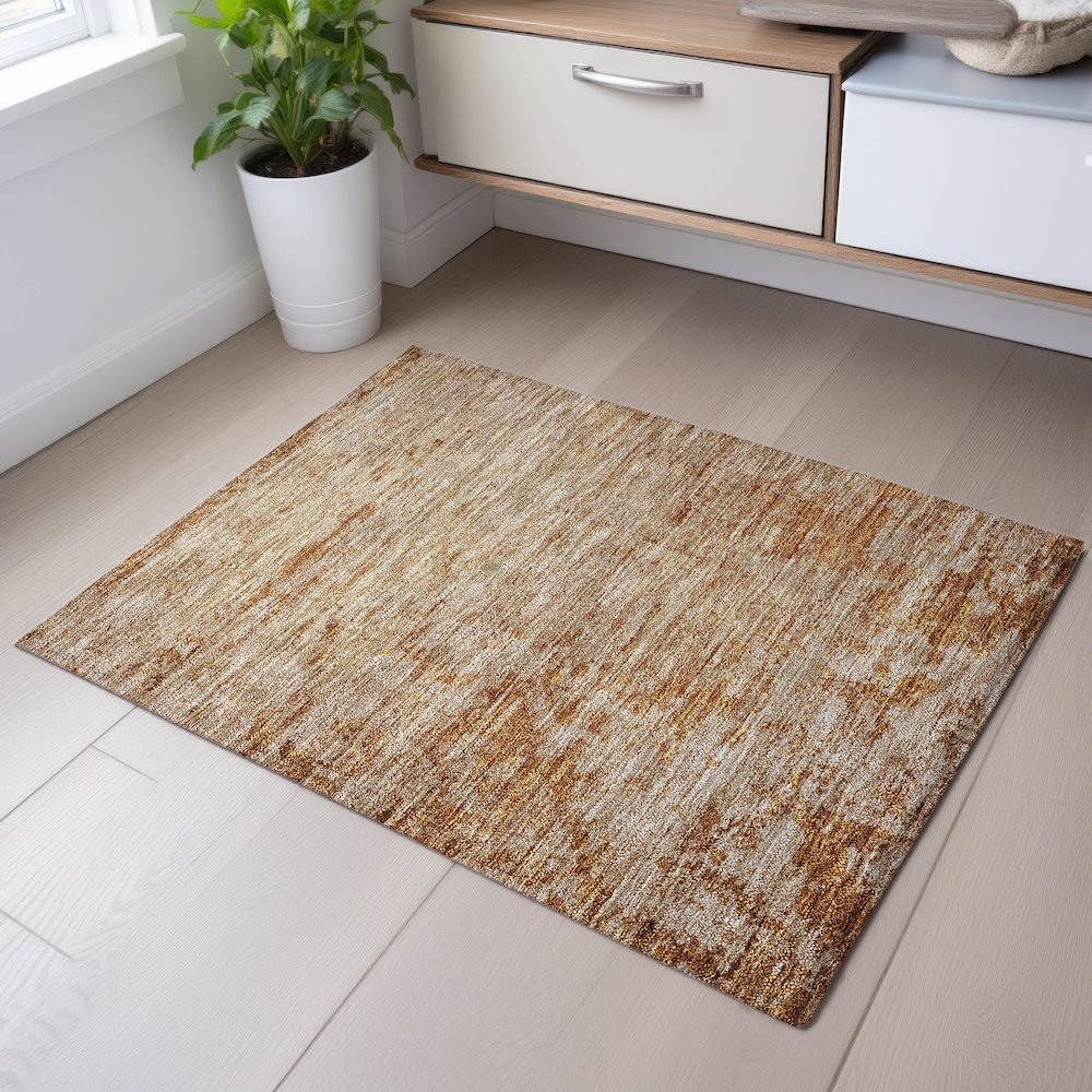 Premium Machine Washable Mayfield AMF1164 Copper 1'8" x 2'6" Rug. Picture 5