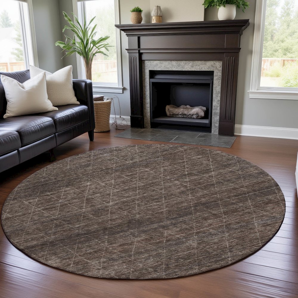 Premium Machine Washable Mayfield AMF1165 Coffee 8' x 8' Round Rug. Picture 5