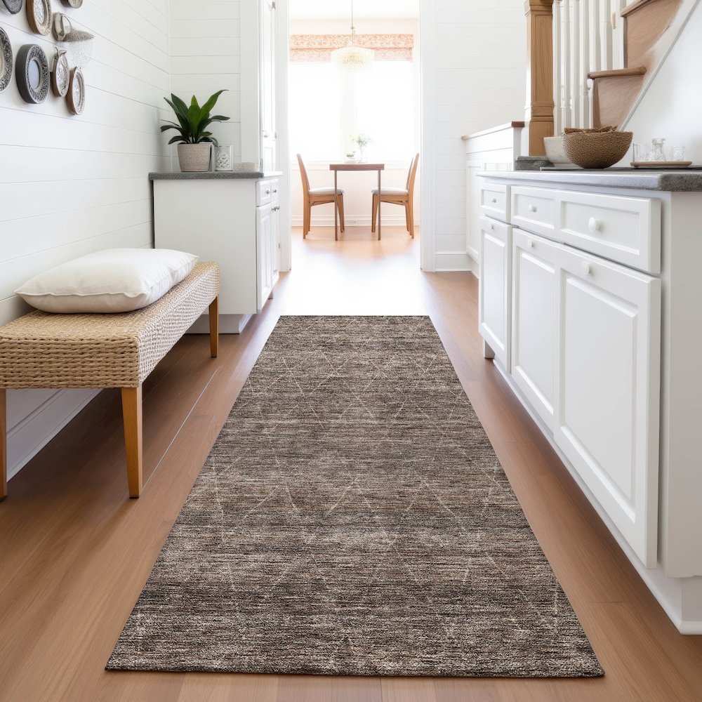 Premium Machine Washable Mayfield AMF1165 Coffee 2'3" x 7'6" Runner Rug. Picture 5