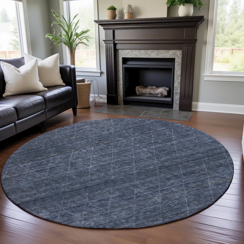 Premium Machine Washable Mayfield AMF1165 Navy 8' x 8' Round Rug. Picture 5