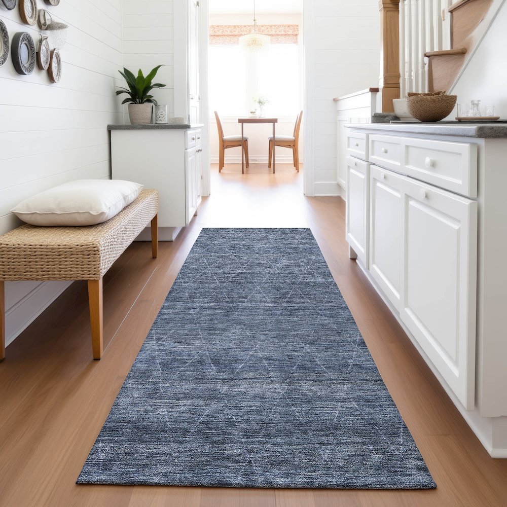 Premium Machine Washable Mayfield AMF1165 Navy 2'3" x 7'6" Runner Rug. Picture 5