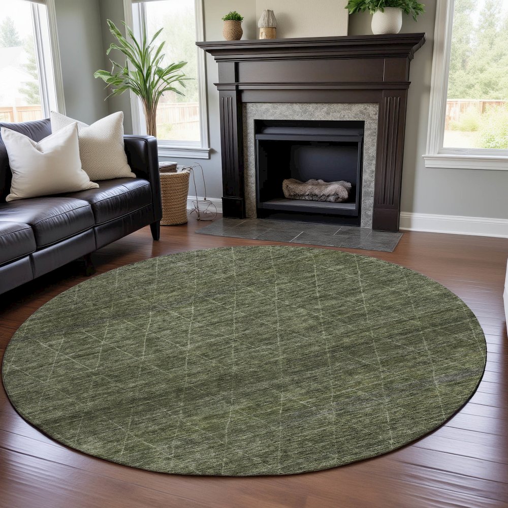 Premium Machine Washable Mayfield AMF1165 Olive 8' x 8' Round Rug. Picture 5