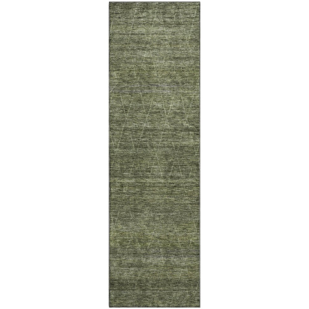 Premium Machine Washable Mayfield AMF1165 Olive 2'3" x 7'6" Runner Rug. Picture 1