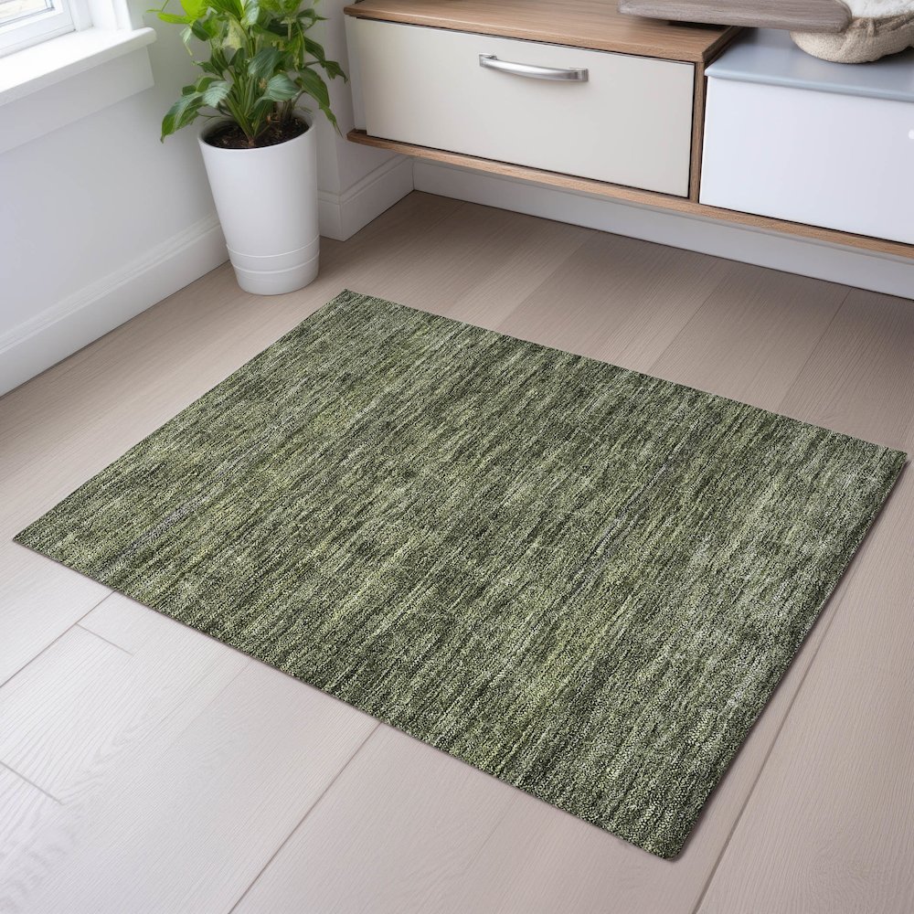 Premium Machine Washable Mayfield AMF1165 Olive 1'8" x 2'6" Rug. Picture 5