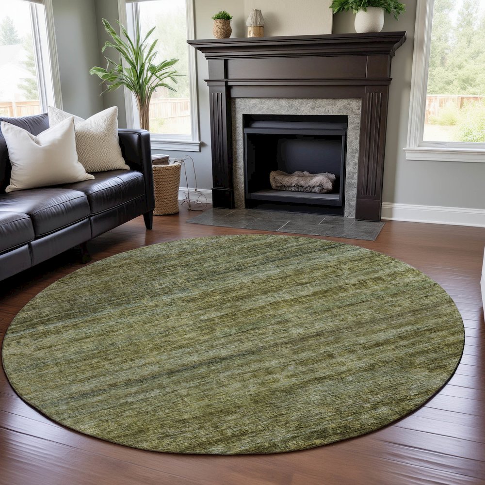 Premium Machine Washable Mayfield AMF1166 Olive 8' x 8' Round Rug. Picture 5