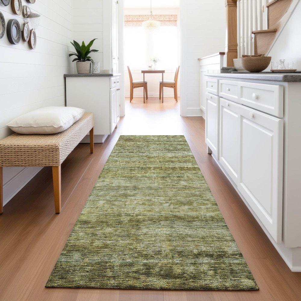 Premium Machine Washable Mayfield AMF1166 Olive 2'3" x 7'6" Runner Rug. Picture 5
