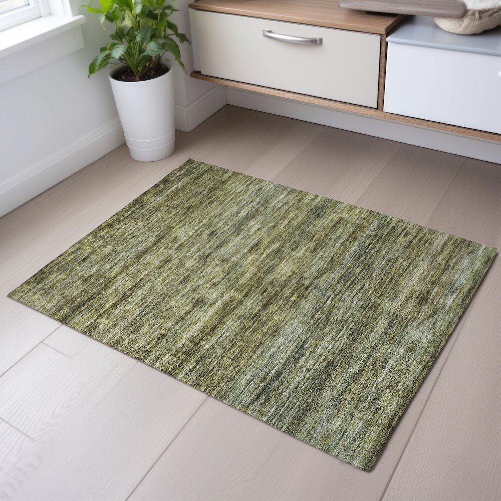Premium Machine Washable Mayfield AMF1166 Olive 1'8" x 2'6" Rug. Picture 5