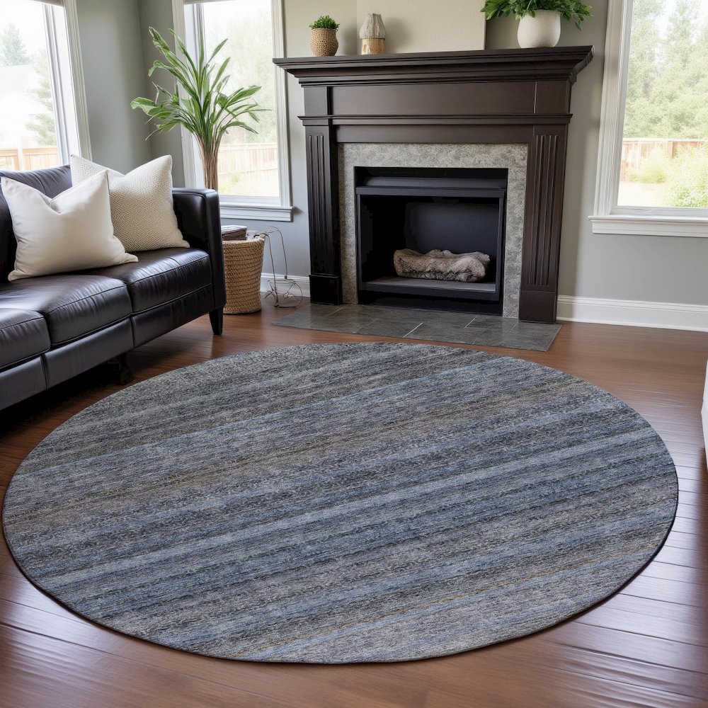 Premium Machine Washable Mayfield AMF1167 Blue 8' x 8' Round Rug. Picture 5