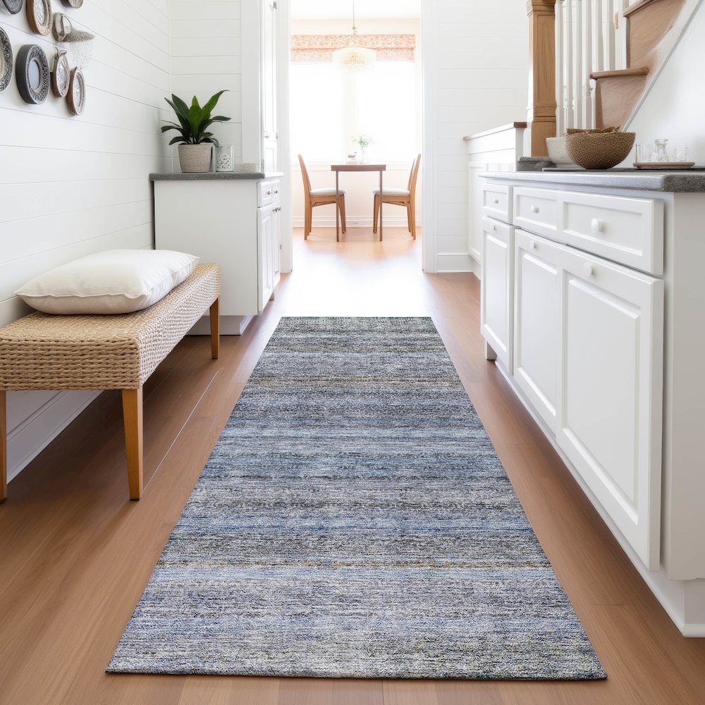Premium Machine Washable Mayfield AMF1167 Blue 2'3" x 7'6" Runner Rug. Picture 5