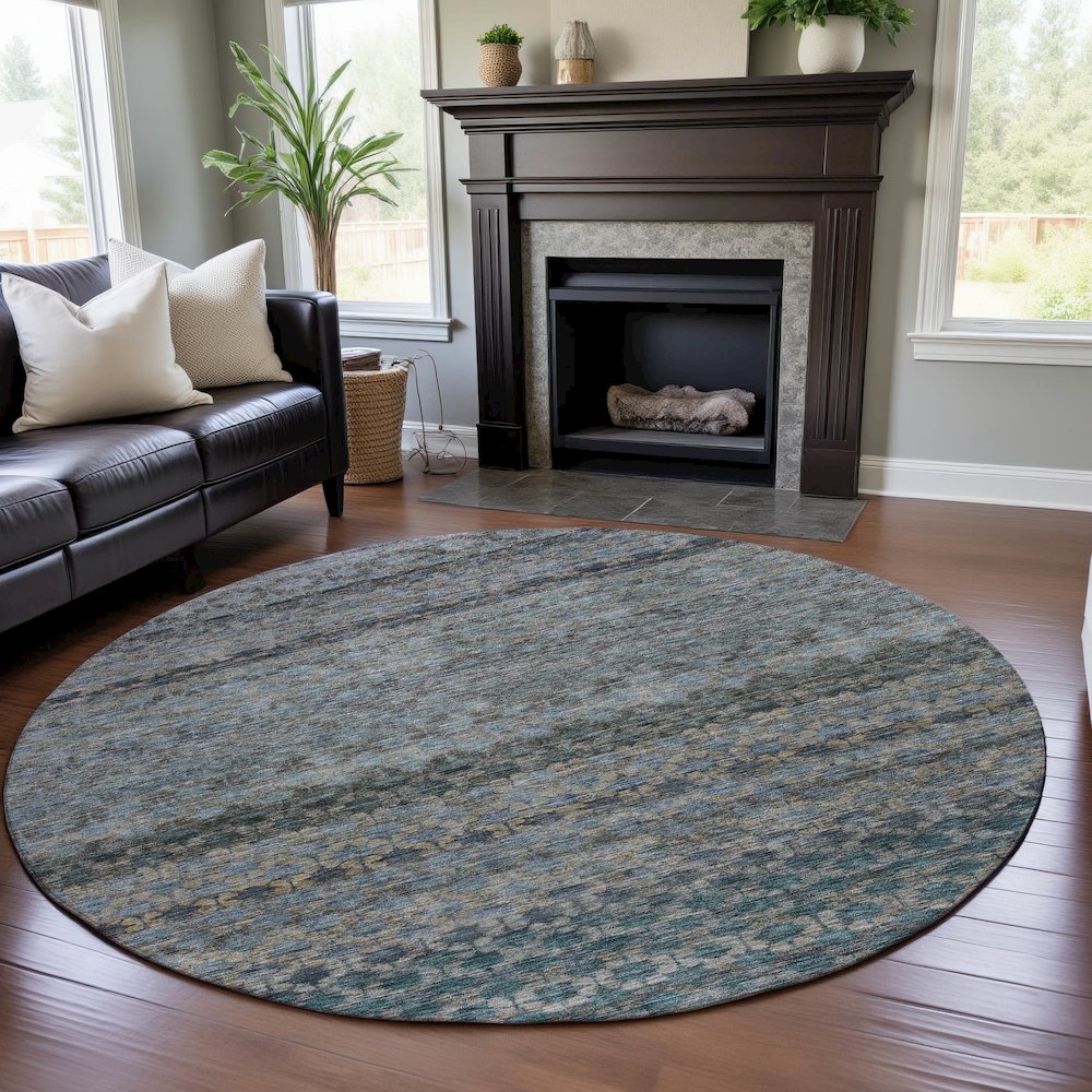 Premium Machine Washable Mayfield AMF1168 Blue 8' x 8' Round Rug. Picture 5