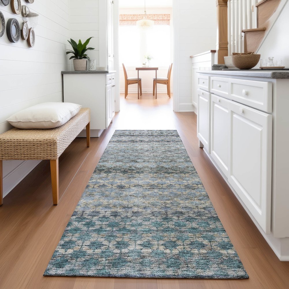 Premium Machine Washable Mayfield AMF1168 Blue 2'3" x 7'6" Runner Rug. Picture 5
