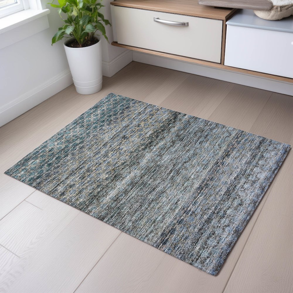 Premium Machine Washable Mayfield AMF1168 Blue 1'8" x 2'6" Rug. Picture 5