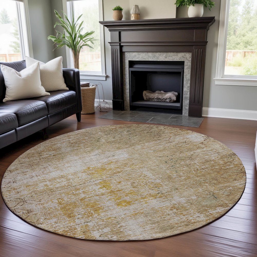 Premium Machine Washable Mayfield AMF1169 Gold 8' x 8' Round Rug. Picture 5