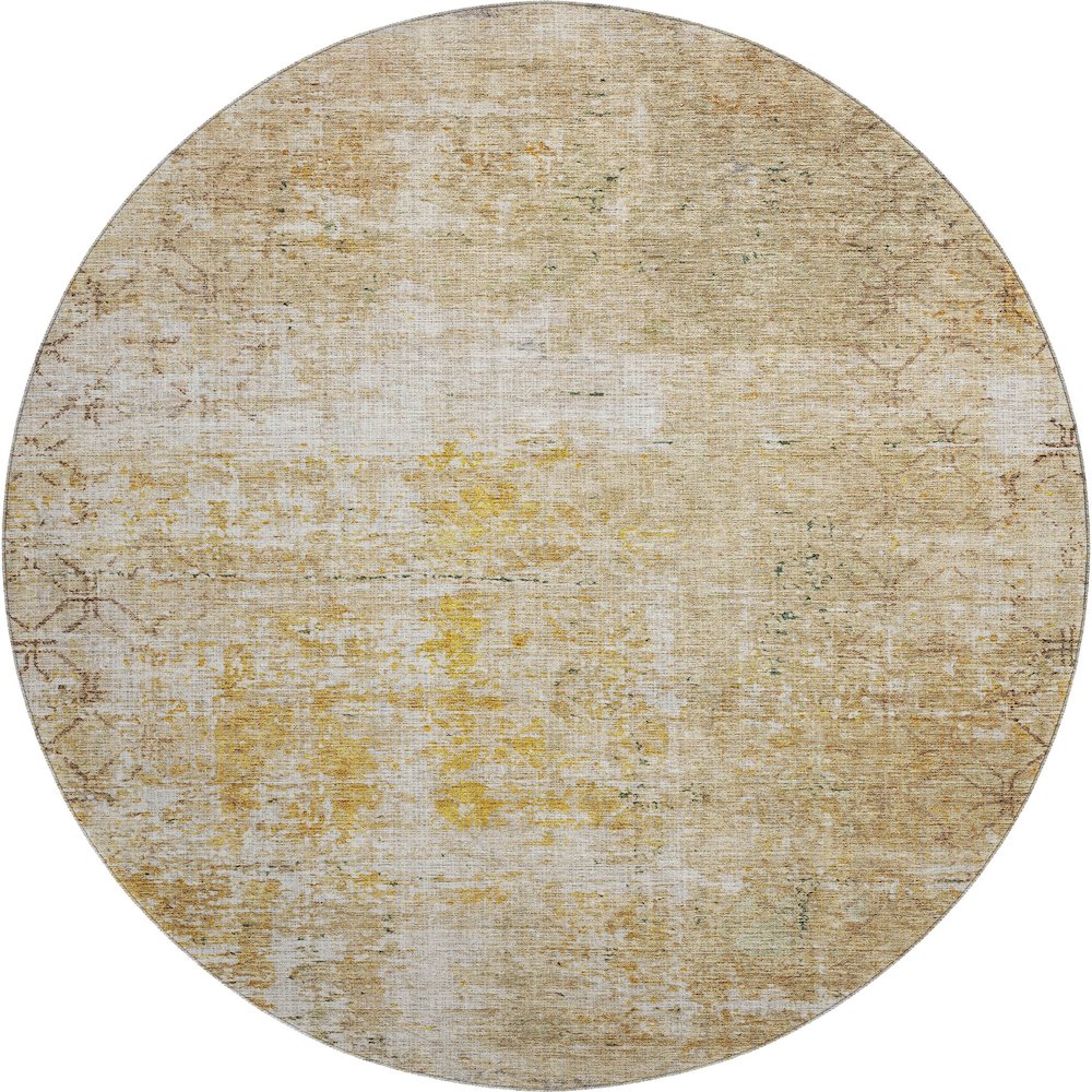 Premium Machine Washable Mayfield AMF1169 Gold 8' x 8' Round Rug. Picture 1