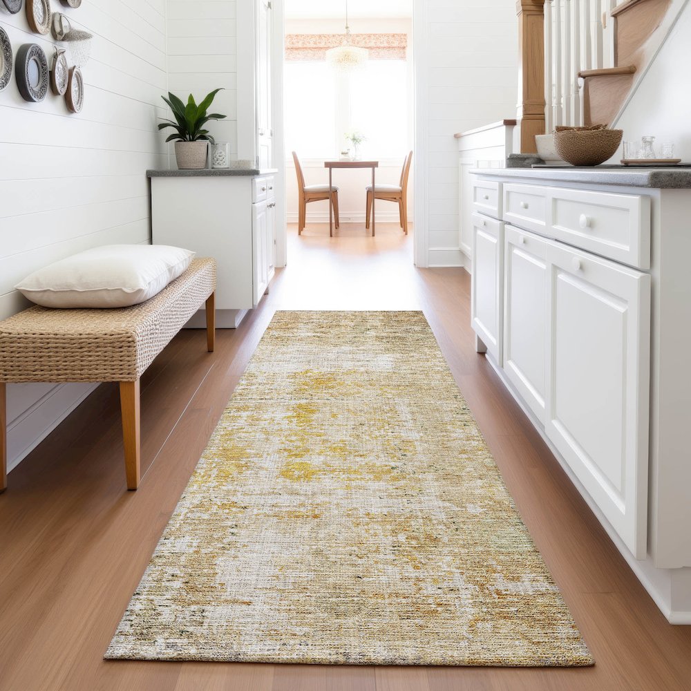 Premium Machine Washable Mayfield AMF1169 Gold 2'3" x 7'6" Runner Rug. Picture 5