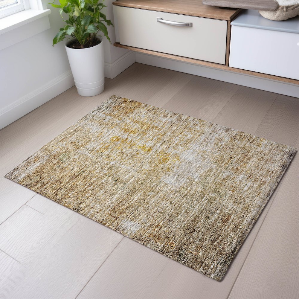 Premium Machine Washable Mayfield AMF1169 Gold 1'8" x 2'6" Rug. Picture 5