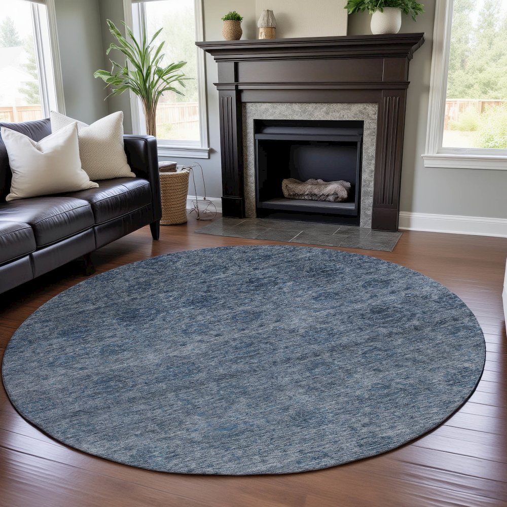 Premium Machine Washable Mayfield AMF1170 Blue 8' x 8' Round Rug. Picture 5