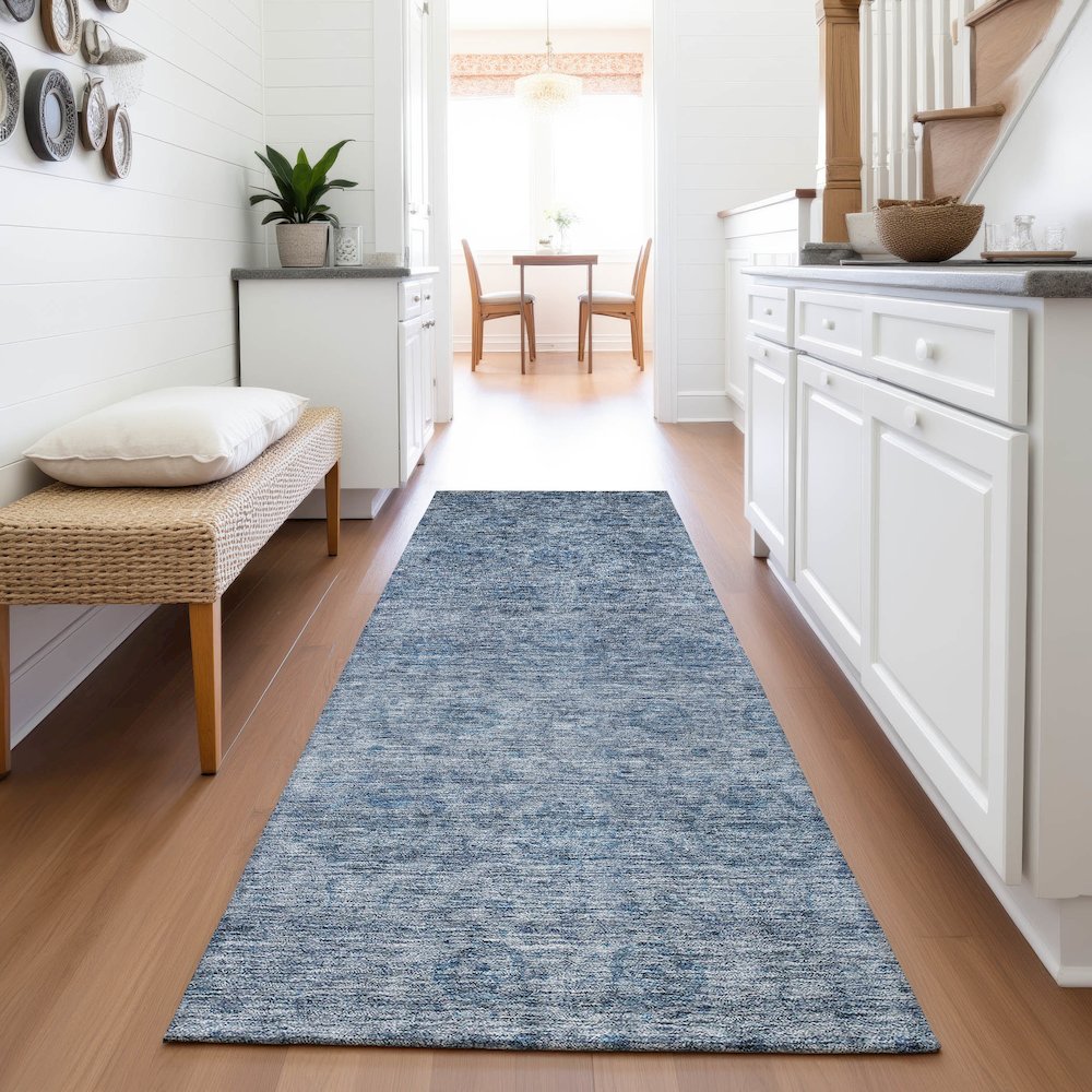 Premium Machine Washable Mayfield AMF1170 Blue 2'3" x 7'6" Runner Rug. Picture 5
