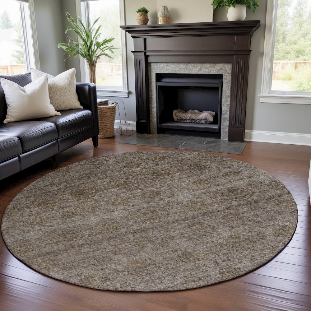 Premium Machine Washable Mayfield AMF1170 Brown 8' x 8' Round Rug. Picture 5