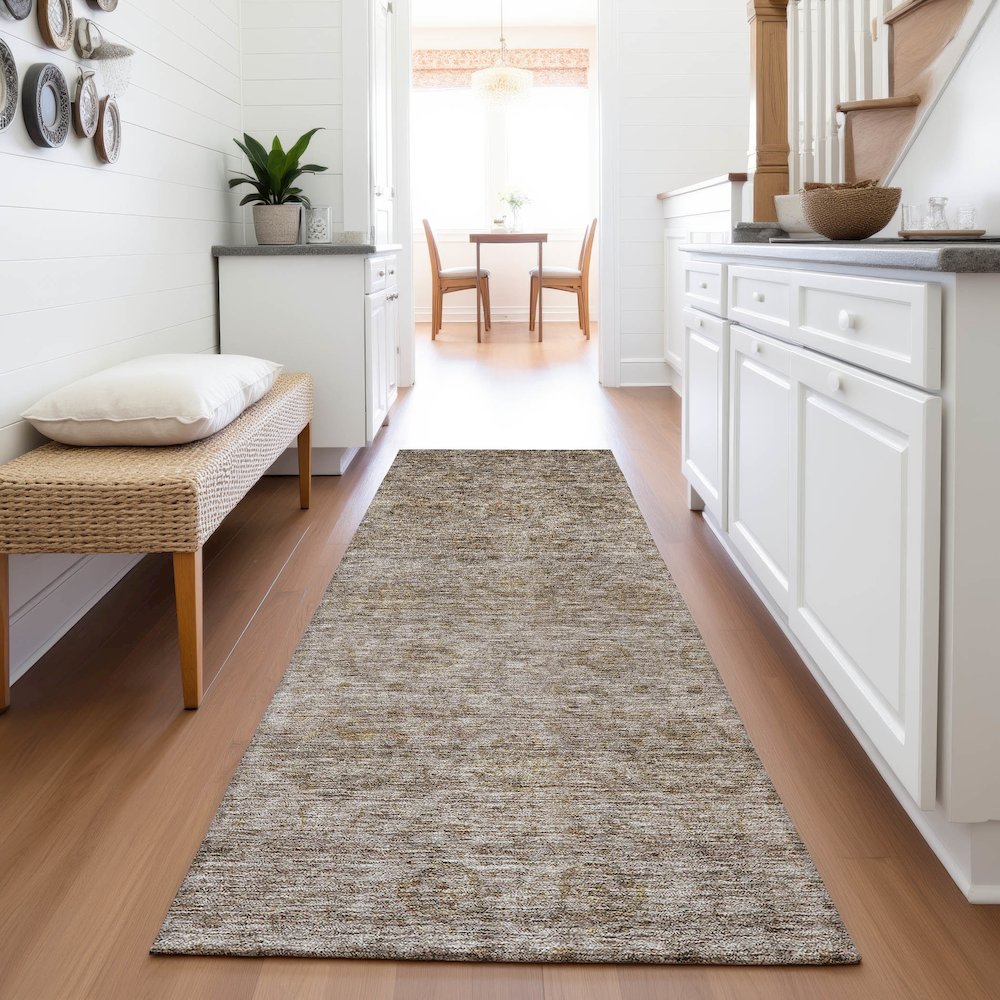 Premium Machine Washable Mayfield AMF1170 Brown 2'3" x 7'6" Runner Rug. Picture 5