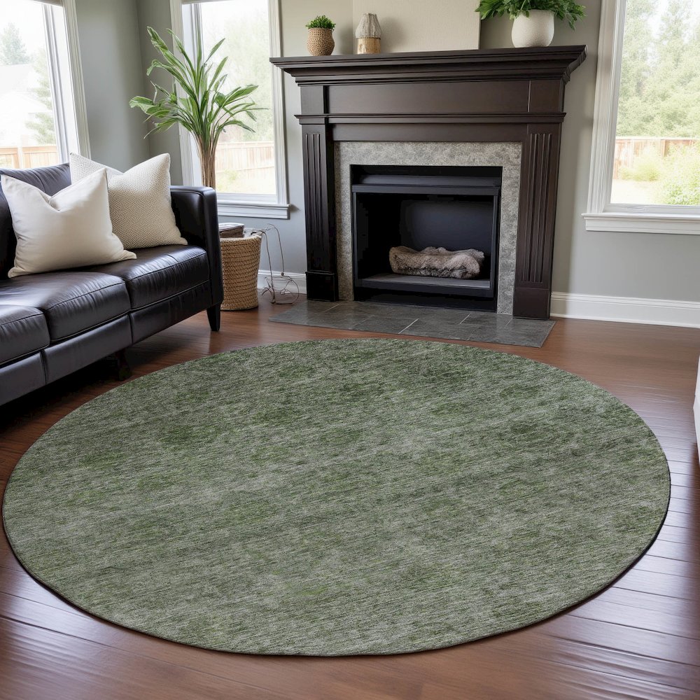 Premium Machine Washable Mayfield AMF1170 Olive 8' x 8' Round Rug. Picture 5