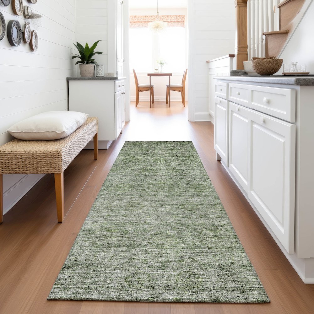 Premium Machine Washable Mayfield AMF1170 Olive 2'3" x 7'6" Runner Rug. Picture 5
