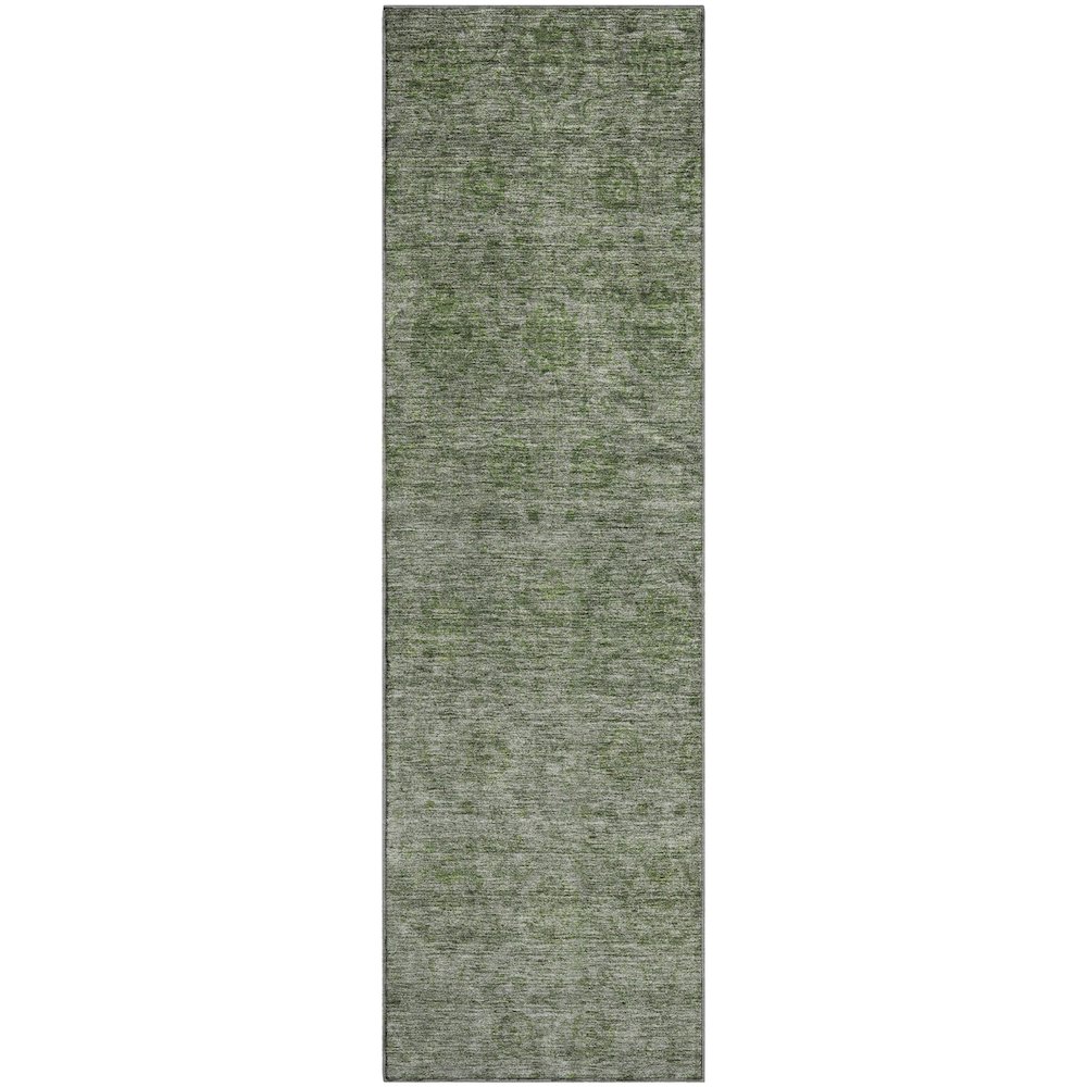 Premium Machine Washable Mayfield AMF1170 Olive 2'3" x 7'6" Runner Rug. Picture 1