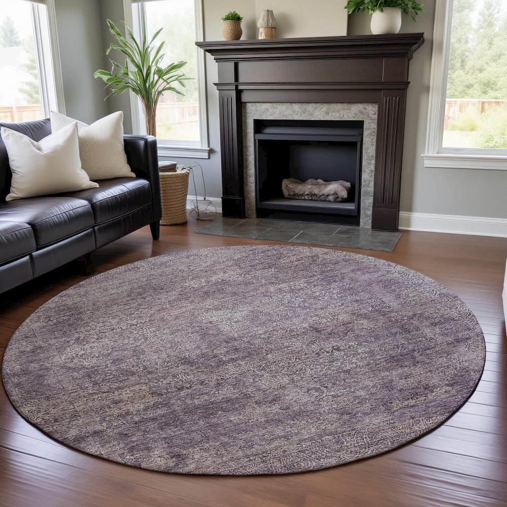 Premium Machine Washable Mayfield AMF1172 Plum 8' x 8' Round Rug. Picture 5