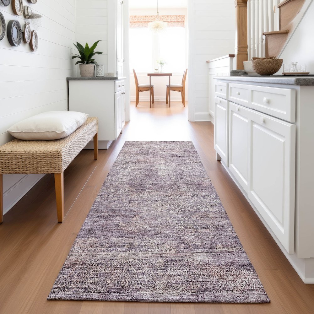 Premium Machine Washable Mayfield AMF1172 Plum 2'3" x 7'6" Runner Rug. Picture 5