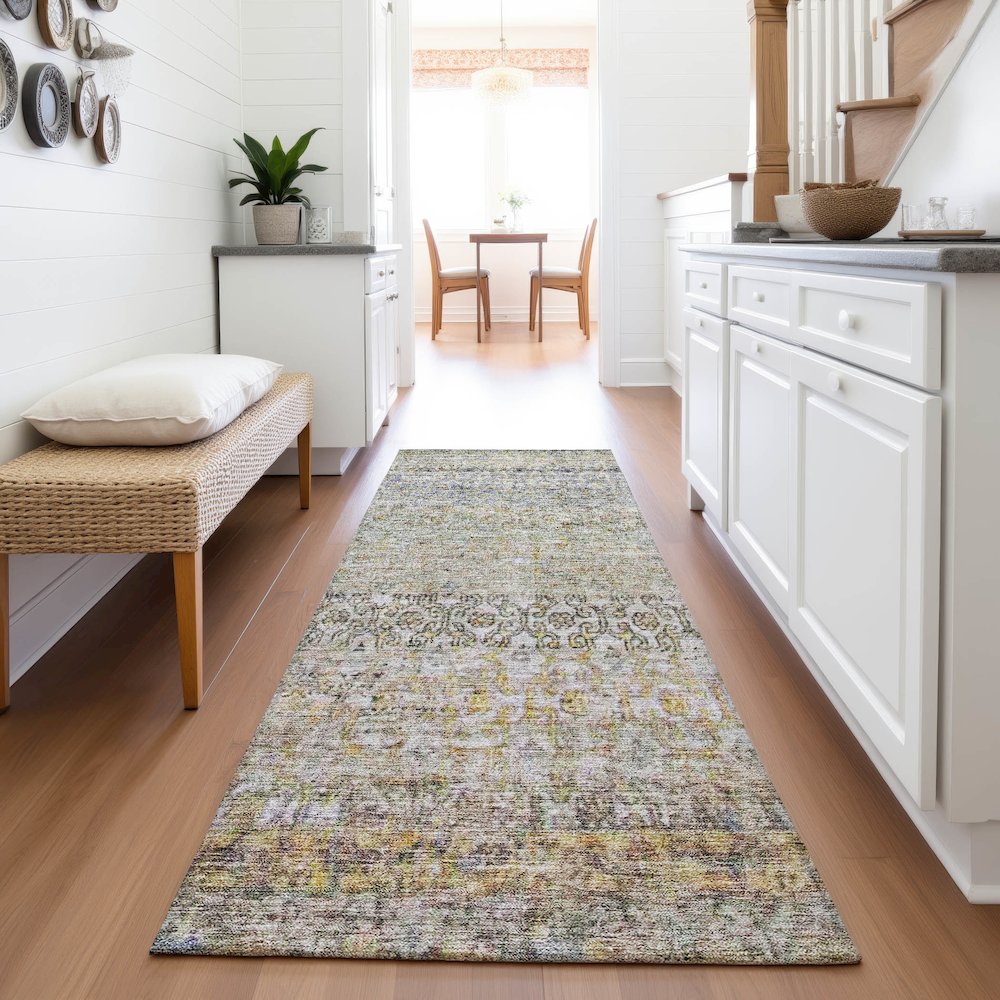 Premium Machine Washable Mayfield AMF1173 Seafoam 2'3" x 7'6" Runner Rug. Picture 5