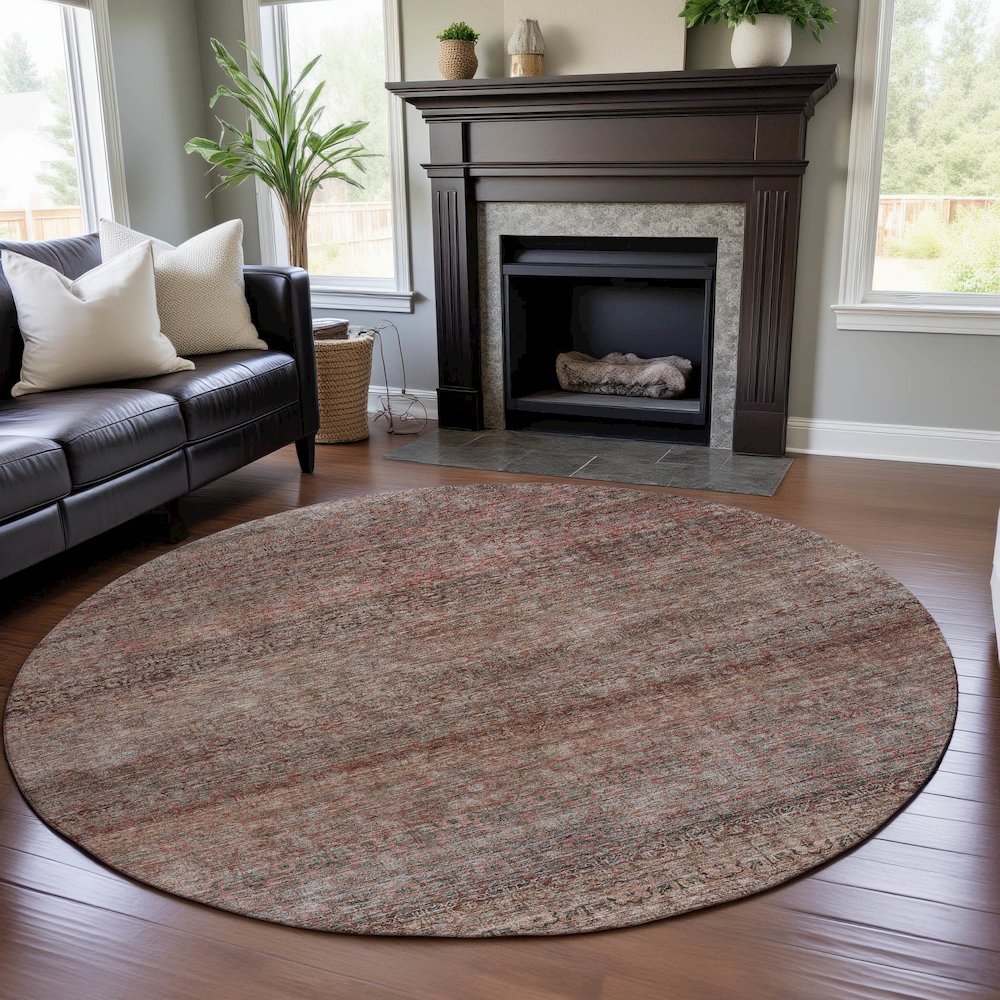 Premium Machine Washable Mayfield AMF1174 Coral 8' x 8' Round Rug. Picture 5