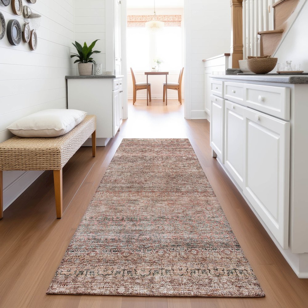 Premium Machine Washable Mayfield AMF1174 Coral 2'3" x 7'6" Runner Rug. Picture 5