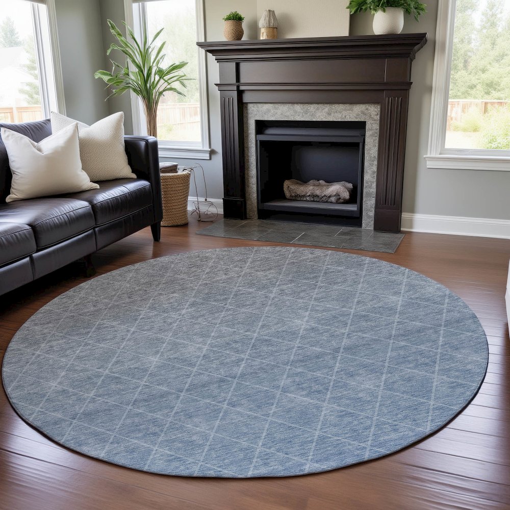 Premium Machine Washable Mayfield AMF1175 Blue 8' x 8' Round Rug. Picture 5