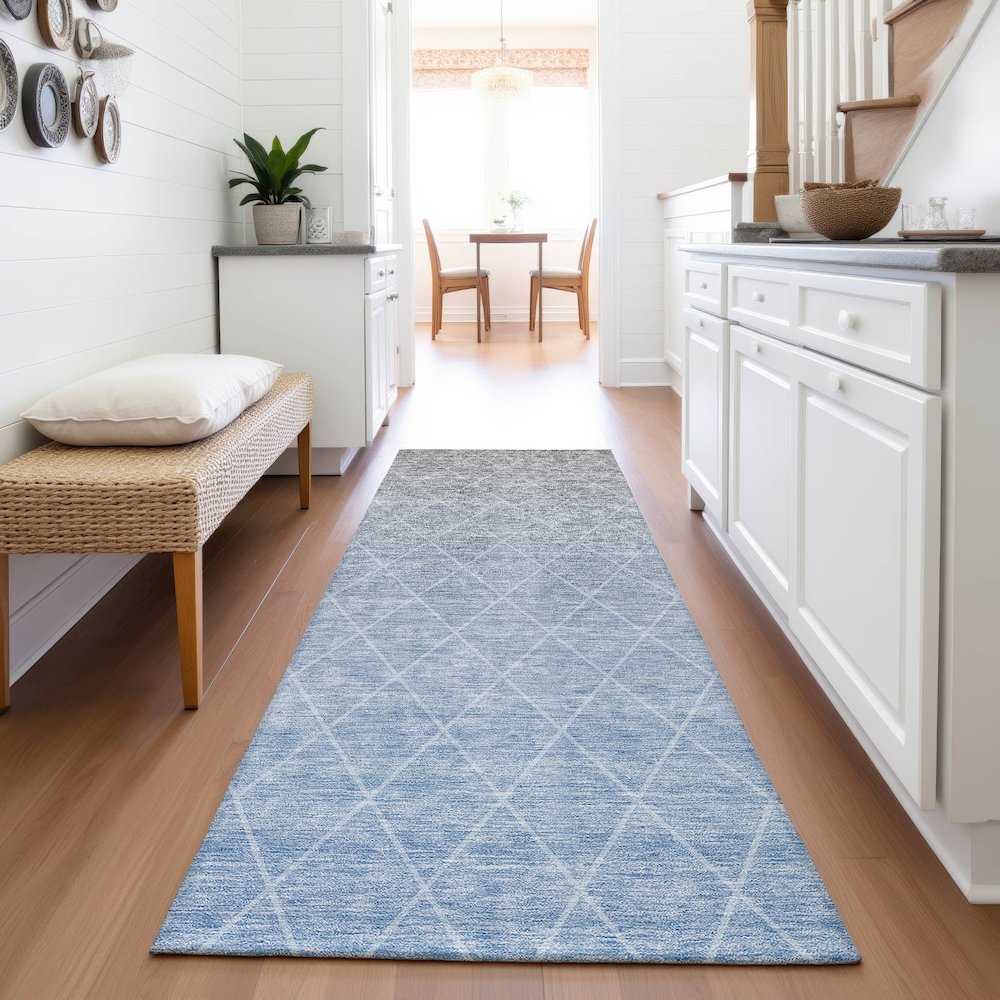 Premium Machine Washable Mayfield AMF1175 Blue 2'3" x 7'6" Runner Rug. Picture 5